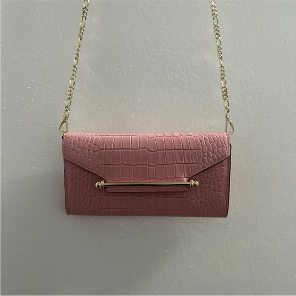 Strathberry Pink Croc-Embossed Bag with Gold Chain - Picture 3 of 15
